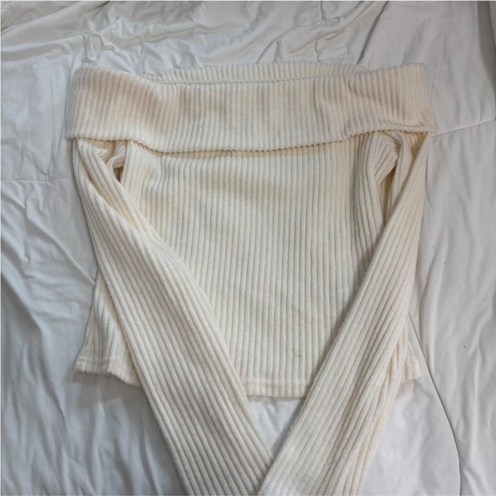 Off-Shoulder Ribbed Knit Sweater
